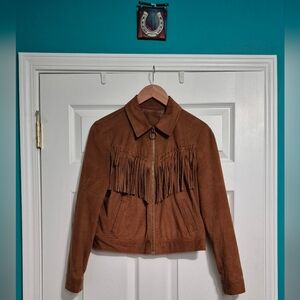 Brown Faux Suede Western Fringe Jacket